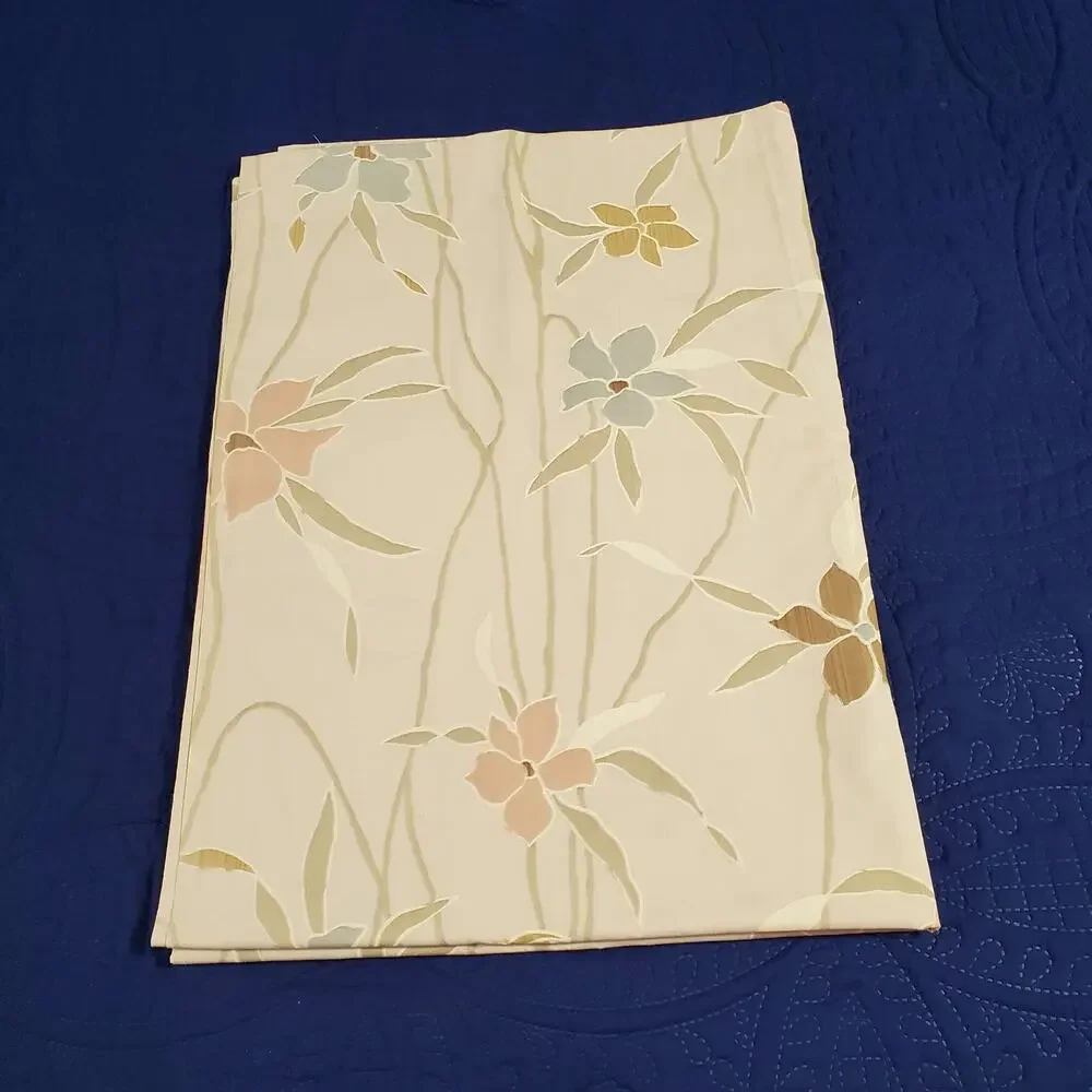 Dan River Sheet Twin Flat Beige Floral No Iron Percale 65 x 94 USA Vintage